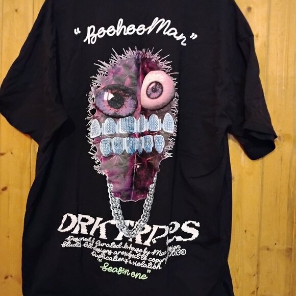 Men's Black Oversized Large Boohoo Man Puff Graphic T-Shirt - Picture 5 of 5